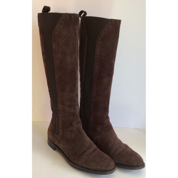 YSL YVES ST. LAURENT Brown Suede Stacked Heel Knee High Boots (Size 38) - Picture 8 of 9